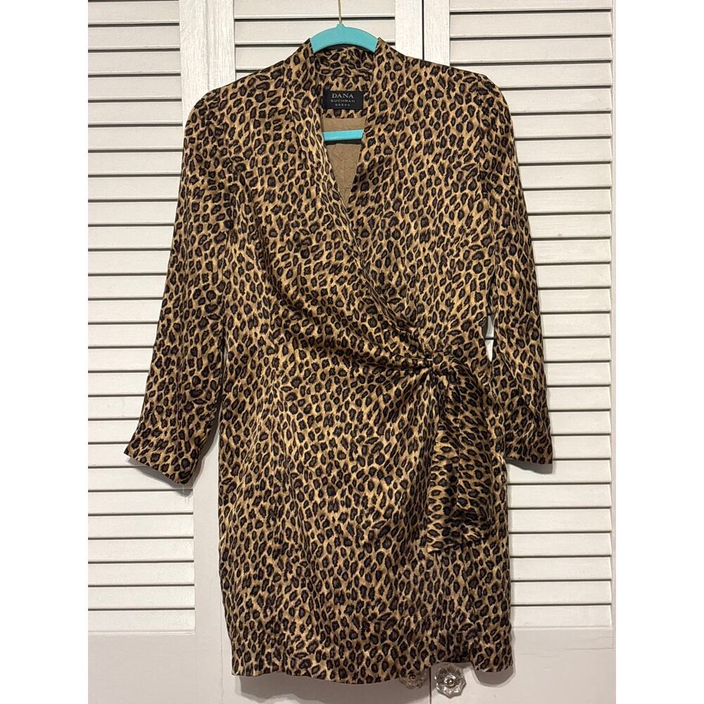 Dana Buchman Brown Leopard Print Silk Wrap Dress Women's Size 10